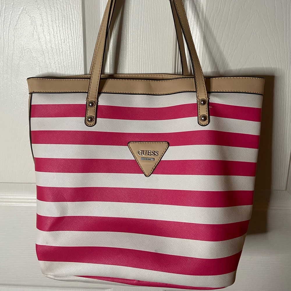 GUESS Pink & White striped handbag SALE $55.00